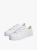White Leather Metallic Logo Cupsole Trainers  Women
