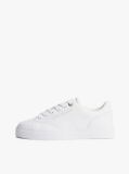 White Leather Metallic Logo Cupsole Trainers  Women
