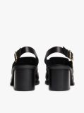Black Leather Crest Block Heel Sandals  Women