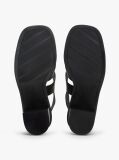 Black Leather Crest Block Heel Sandals  Women