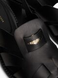 Black Leather Crest Block Heel Sandals  Women