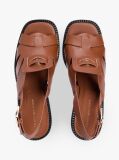 Brown Leather Crest Block Heel Sandals  Women
