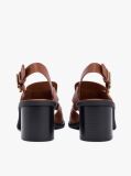 Brown Leather Crest Block Heel Sandals  Women