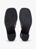 Brown Leather Crest Block Heel Sandals  Women