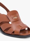 Brown Leather Crest Block Heel Sandals  Women