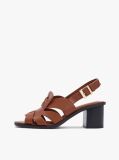 Brown Leather Crest Block Heel Sandals  Women