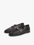 Black Cutout Leather Penny Loafers  Women