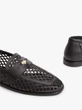 Black Cutout Leather Penny Loafers  Women