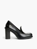 Black Block Heel Leather Loafers  Women