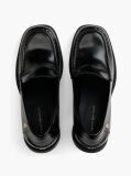 Black Block Heel Leather Loafers  Women