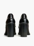 Black Block Heel Leather Loafers  Women