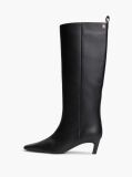 Black Kitten Heel Leather Knee-High Boots  Women