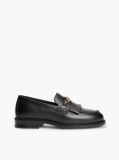 Black Leather Chain Horsebit Fringe Loafers  Women