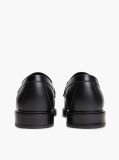 Black Leather Chain Horsebit Fringe Loafers  Women