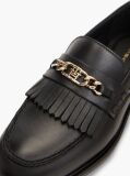 Black Leather Chain Horsebit Fringe Loafers  Women