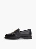 Black Leather Chain Horsebit Fringe Loafers  Women
