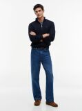 Blue Cable Knit Half-Zip Jumper  Men