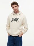 Beige Text Graphic Lightweight Drawstring Hoody  Men