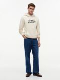 Beige Text Graphic Lightweight Drawstring Hoody  Men