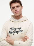 Beige Text Graphic Lightweight Drawstring Hoody  Men