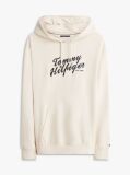 Beige Text Graphic Lightweight Drawstring Hoody  Men