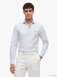 Blue Slim Fit Flag Embroidery Dobby Shirt  Men