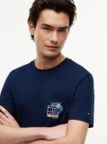 Blue Floral Graphic Pocket T-Shirt  Men
