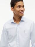Blue Slim Fit Flag Embroidery Dobby Shirt  Men