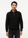 Black Textured Quarter-Zip Mock Neck Jumper With Cashmere  Men