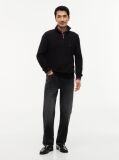 Black Textured Quarter-Zip Mock Neck Jumper With Cashmere  Men
