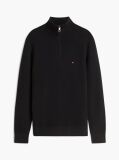 Black Textured Quarter-Zip Mock Neck Jumper With Cashmere  Men