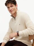 Beige Textured Quarter-Zip Mock Neck Jumper With Cashmere  Men