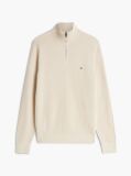 Beige Textured Quarter-Zip Mock Neck Jumper With Cashmere  Men