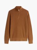 Brown Textured Quarter-Zip Mock Neck Jumper With Cashmere  Men