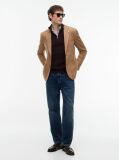 Brown Textured Quarter-Zip Mock Neck Jumper With Cashmere  Men