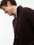 Brown Textured Quarter-Zip Mock Neck Jumper With Cashmere  Men