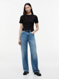Black Flag Embroidery Ribbed Slim T-Shirt  Women