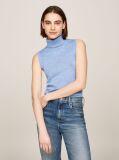 Blue Merino Wool Turtleneck Sleeveless Jumper  Women