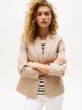 Beige Crest Embroidery Slim Fit Twill Blazer  Women