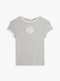 Γκρι T-Shirt Σε Στενή Γραμμή Με Λογότυπο  Γυναίκες