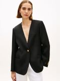 Black Gold-Tone Button Relaxed Linen Blend Blazer  Women