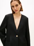 Black Gold-Tone Button Relaxed Linen Blend Blazer  Women
