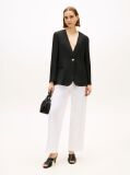 Black Gold-Tone Button Relaxed Linen Blend Blazer  Women