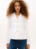 White Slim Fit Gold-Tone Button Linen Blend Blazer  Women