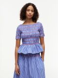 Multi Smock Stripe Ruffle Boat Neck Top  Women