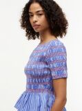 Multi Smock Stripe Ruffle Boat Neck Top  Women