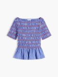 Multi Smock Stripe Ruffle Boat Neck Top  Women