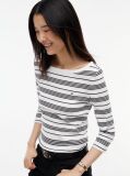 Multi Slim Boat Neck Three-Quarter Sleeve T-Shirt  Women