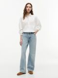 White Relaxed Fit Drawstring Shirt With Linen  Women