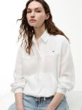 White Relaxed Fit Drawstring Shirt With Linen  Women